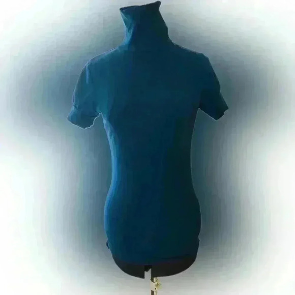 VTG Victoria Secret Tee Shop Y2K Dark Blue Long Short sleeve turtleneck Women M - Picture 10 of 10